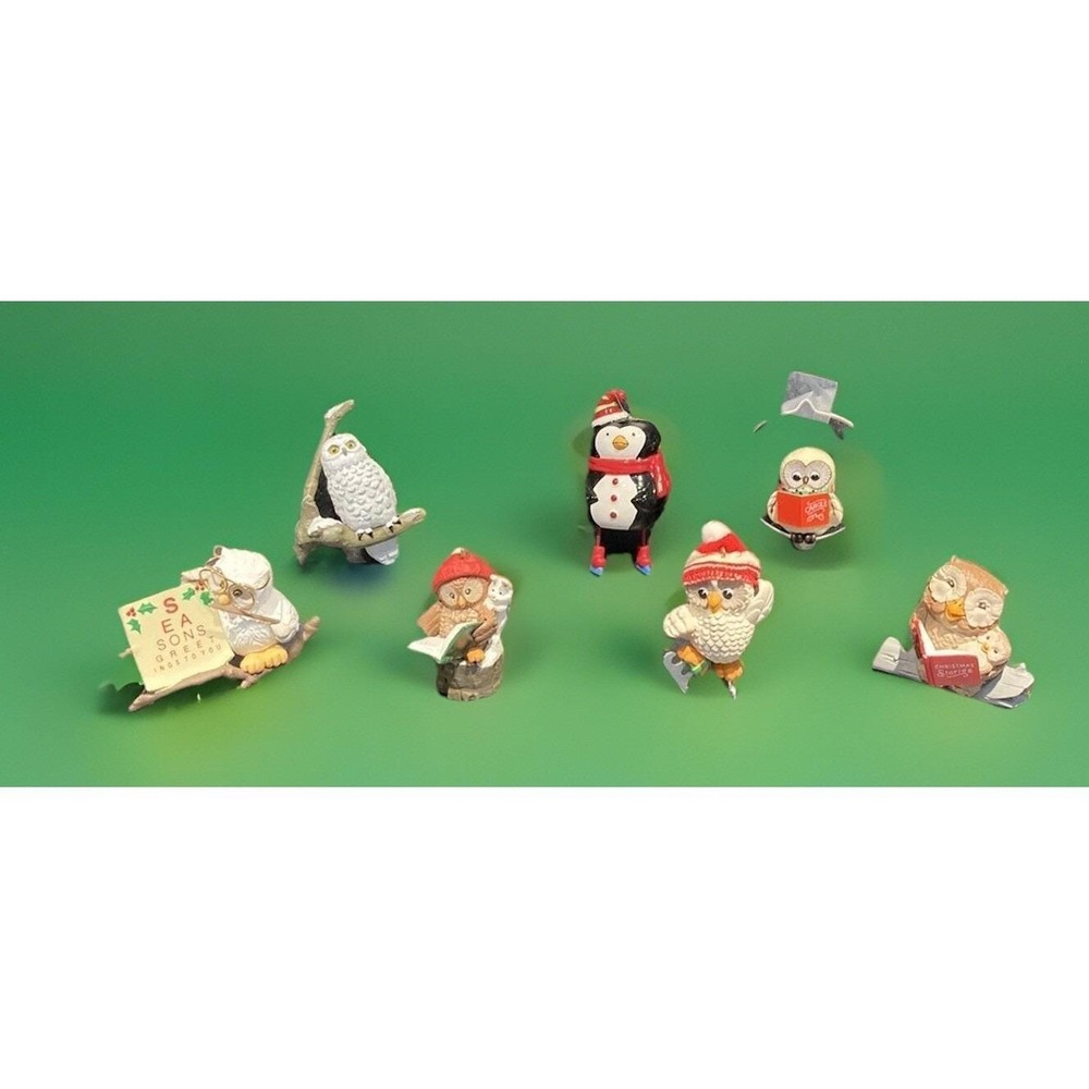7 Owl Ornament 1983 -1992 Hallmark Keepsake & Skating Porcelain Miniature No Box